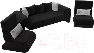 Комплект мягкой мебели Лига Диванов Волна набор 1 (велюр черный)