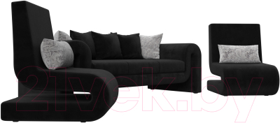 Комплект мягкой мебели Лига Диванов Волна набор 1 (велюр черный)