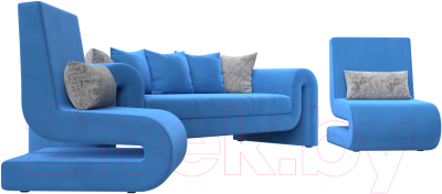 Комплект мягкой мебели Лига Диванов Волна набор 1 (велюр голубой)