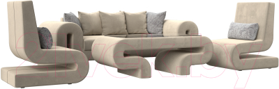 Комплект мягкой мебели Лига Диванов Волна набор 2 (микровельвет бежевый)