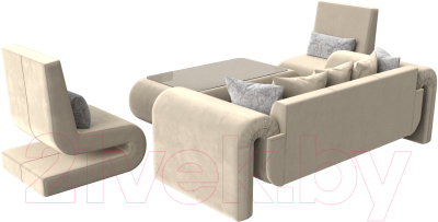 Комплект мягкой мебели Лига Диванов Волна набор 2 (микровельвет бежевый)