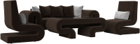 Комплект мягкой мебели Лига Диванов Волна набор 2 (микровельвет коричневый) - 