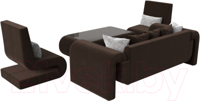 Комплект мягкой мебели Лига Диванов Волна набор 2 (микровельвет коричневый)