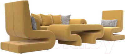 Комплект мягкой мебели Лига Диванов Волна набор 2 (микровельвет желтый)