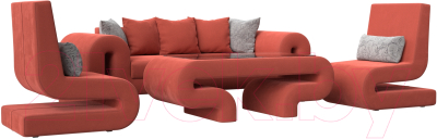 Комплект мягкой мебели Лига Диванов Волна набор 2 (микровельвет коралловый)