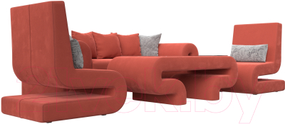 Комплект мягкой мебели Лига Диванов Волна набор 2 (микровельвет коралловый)
