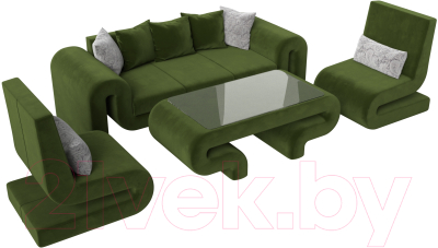 Комплект мягкой мебели Лига Диванов Волна набор 2 (микровельвет зеленый)