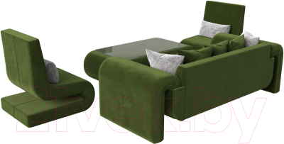 Комплект мягкой мебели Лига Диванов Волна набор 2 (микровельвет зеленый)