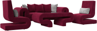 Комплект мягкой мебели Лига Диванов Волна набор 2 (микровельвет бордовый) - 