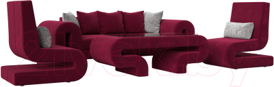 Комплект мягкой мебели Лига Диванов Волна набор 2 (микровельвет бордовый)