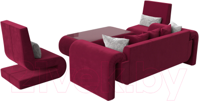 Комплект мягкой мебели Лига Диванов Волна набор 2 (микровельвет бордовый)