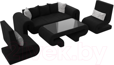 Комплект мягкой мебели Лига Диванов Волна набор 2 (микровельвет черный)