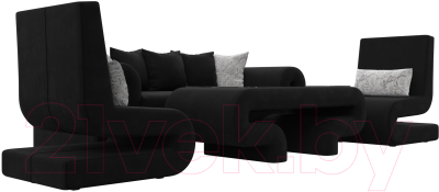 Комплект мягкой мебели Лига Диванов Волна набор 2 (микровельвет черный)