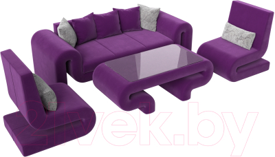 Комплект мягкой мебели Лига Диванов Волна набор 2 (микровельвет фиолетовый)