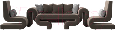 Комплект мягкой мебели Лига Диванов Волна набор 2 (велюр коричневый)