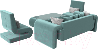 Комплект мягкой мебели Лига Диванов Волна набор 2 (велюр бирюзовый)