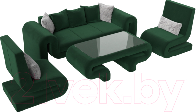 Комплект мягкой мебели Лига Диванов Волна набор 2 (велюр зеленый)