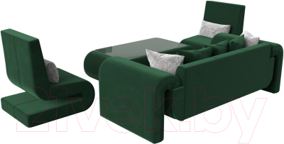 Комплект мягкой мебели Лига Диванов Волна набор 2 (велюр зеленый)