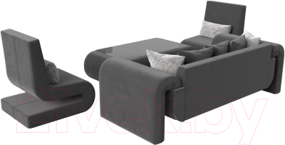 Комплект мягкой мебели Лига Диванов Волна набор 2 (велюр серый)