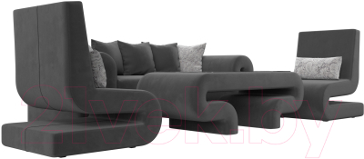Комплект мягкой мебели Лига Диванов Волна набор 2 (велюр серый)