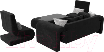 Комплект мягкой мебели Лига Диванов Волна набор 2 (велюр черный)