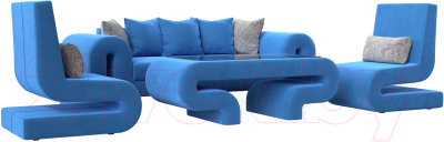 Комплект мягкой мебели Лига Диванов Волна набор 2 (велюр голубой)