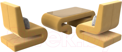 Комплект мягкой мебели Лига Диванов Волна набор 3 (микровельвет желтый)