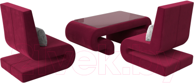 Комплект мягкой мебели Лига Диванов Волна набор 3 (микровельвет бордовый)