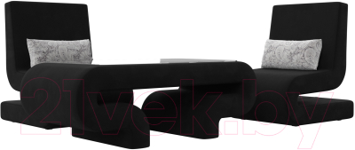 Комплект мягкой мебели Лига Диванов Волна набор 3 (микровельвет черный)