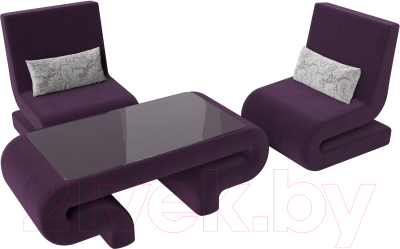 Комплект мягкой мебели Лига Диванов Волна набор 3 (велюр фиолетовый)