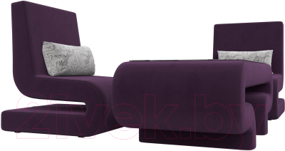 Комплект мягкой мебели Лига Диванов Волна набор 3 (велюр фиолетовый)