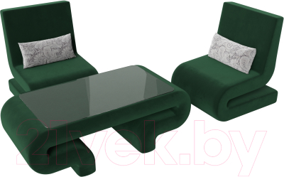Комплект мягкой мебели Лига Диванов Волна набор 3 (велюр зеленый)