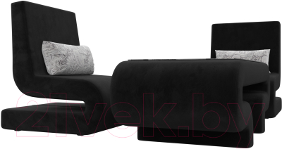 Комплект мягкой мебели Лига Диванов Волна набор 3 (велюр черный)