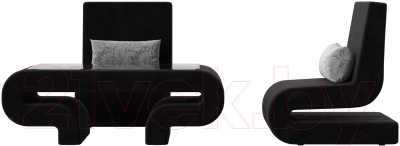 Комплект мягкой мебели Лига Диванов Волна набор 3 (велюр черный)