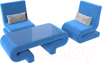 Комплект мягкой мебели Лига Диванов Волна набор 3 (велюр голубой)