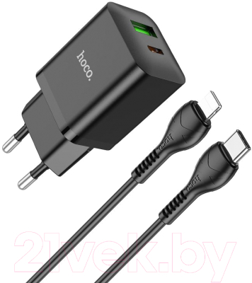 Зарядное устройство сетевое Hoco N28 + кабель Type-C to Lightning (черный)