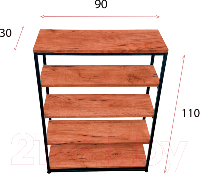 Стеллаж Millwood Лофт CH-5 80x30x110 (дуб табачный Craft/металл черный)