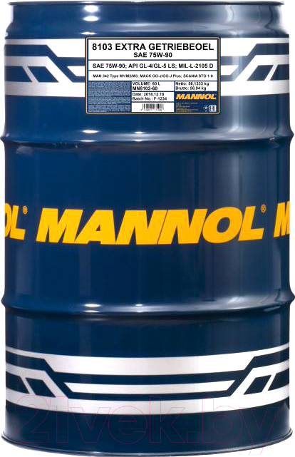 Трансмиссионное масло Mannol Extra 75W90 GL-4/GL-5 LS / MN8103-60 (60л)