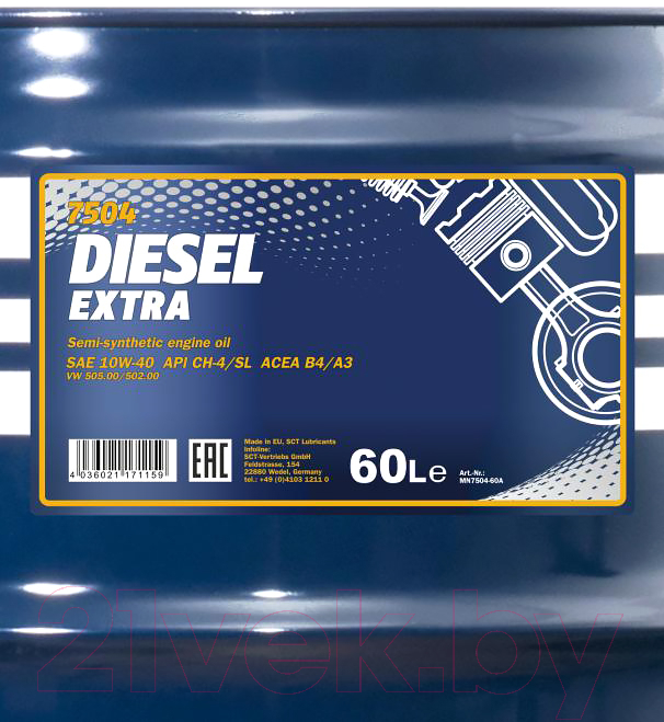 Моторное масло Mannol Diesel Extra 10W40 CH-4/SL / MN7504-60 (60л) — фото 2
