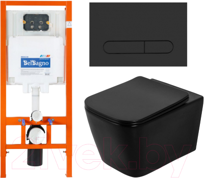 Унитаз подвесной с инсталляцией BelBagno BB3202CHR-MB/BB3202SC-MB/BB002-80/BB007-PR-NERO.M