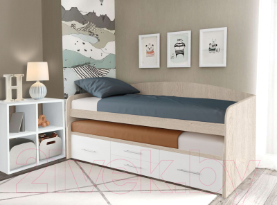 Двухъярусная выдвижная кровать Артём-Мебель СН 108.02 (дуб экспрессив песочный/белый)