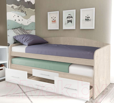 Двухъярусная выдвижная кровать Артём-Мебель СН 108.02 (дуб экспрессив песочный/белый)