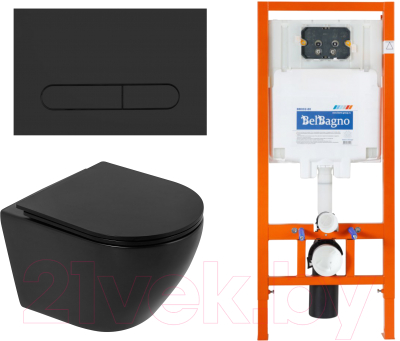 Унитаз подвесной с инсталляцией BelBagno BB062CHR-MB/BB062SC-MB/BB002-80/BB007-PR-NERO.M