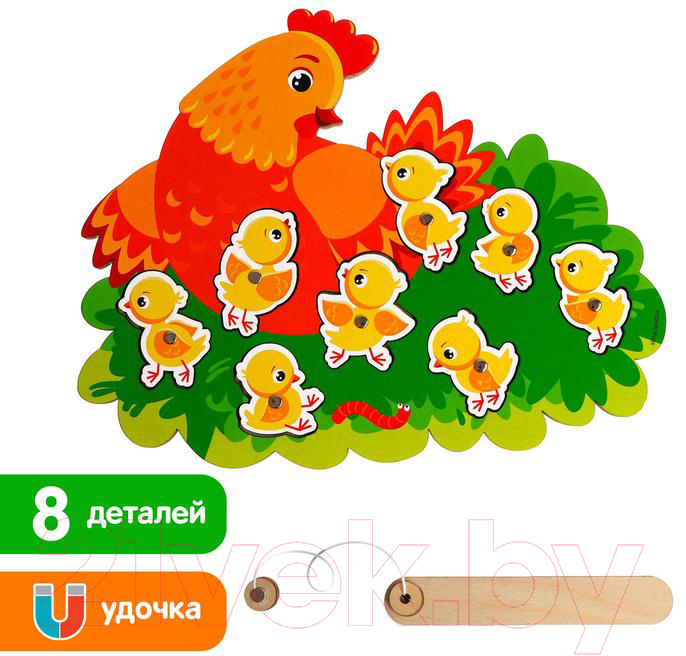 Развивающий игровой набор Лесная мастерская Магнитная рыбалка. Курочка с цыплятами / 4276374 — фото 4