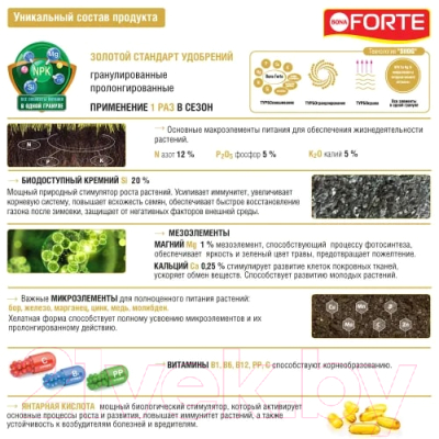 Удобрение Bona Forte Гранулы пролонгированные газонные с биодоступным кремнием (5кг)