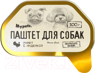 Изображение товара Влажный корм для собак Mypets Паштет из индейки / 40333 (100г)