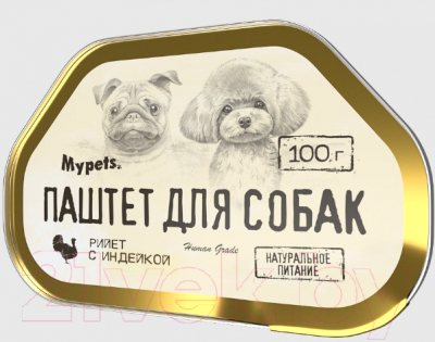 Изображение товара Влажный корм для собак Mypets Паштет из индейки / 40333 (100г)