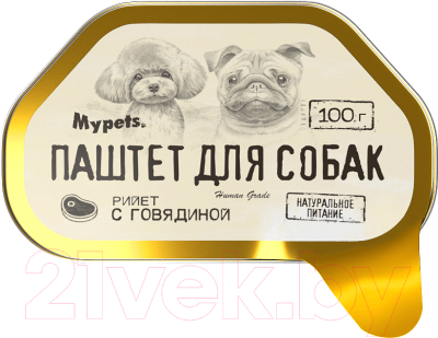 Изображение товара Влажный корм для собак Mypets Паштет из говядины / 40444 (12x100г)