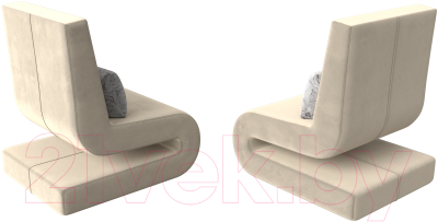 Кресло мягкое Лига Диванов Волна (микровельвет бежевый/подушки велюр серый с узором)