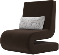 Кресло мягкое Лига Диванов Волна (микровельвет коричневый/подушки велюр серый с узором) - 